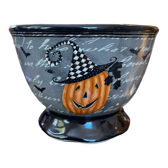 NEW Lori Harlequin Halloween Footed Bowl Orange, Black and Gray - Picture 3 of 9